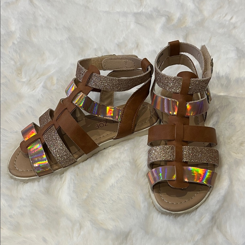 Rachel Zoe Tan and Holographic Strappy Sandals